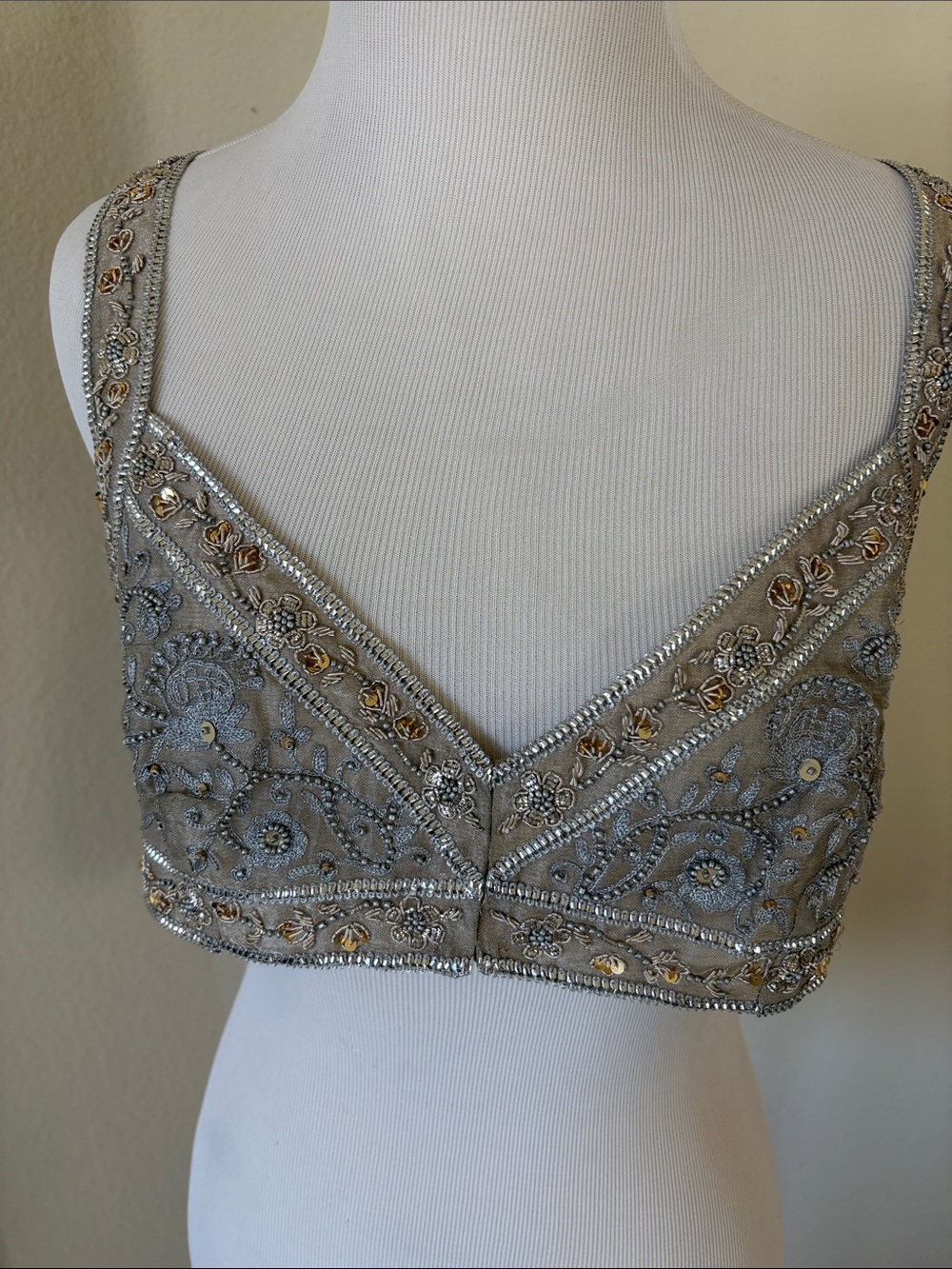 Gold Hawk Beaded Silver Embellished Crop Top